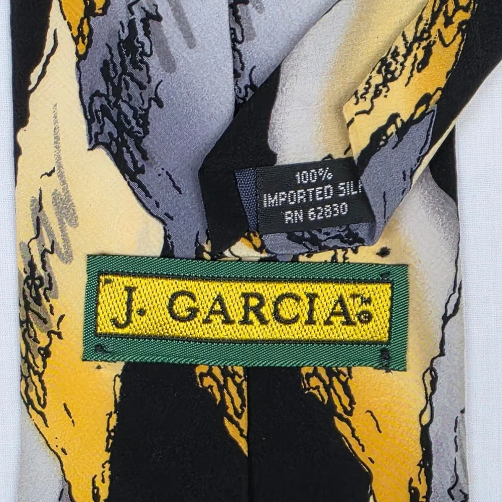 J. Garcia Silk‎ Necktie Mens OS Yellow Black Excellent Abstract Art Deco